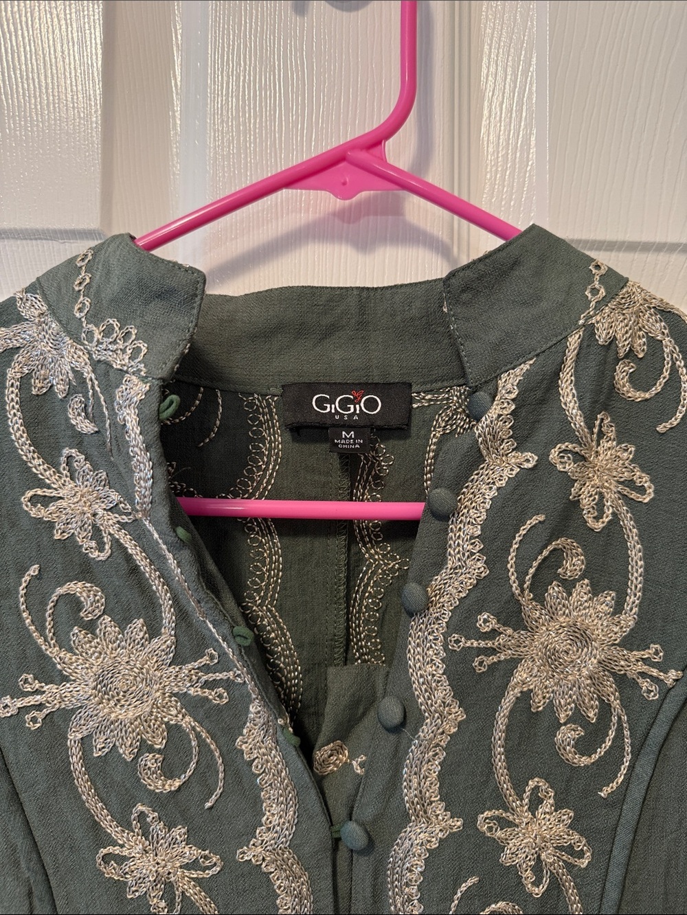 Olive and Cream Embroidered Maxi Dress - Picture 6 of 8